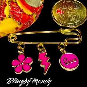 Hot pink charm pin-brooch